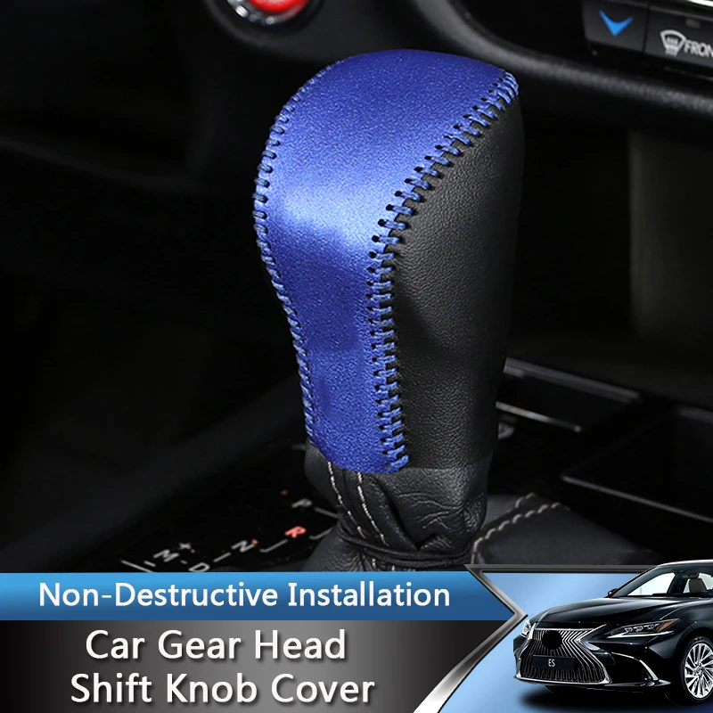 QHCP Leather Car Gear Head Shift Knob Handle 1Pc Cowhide Cover Hand-Sewn Protective Case Trim For Lexus ES15-17 RX16-22 NX15-20