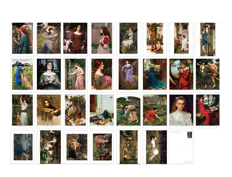 30 Pcs/Set William Waterhouse Oil Painting Postcard INS Style Greeting Cards DIY Journal Decoration Gift Card