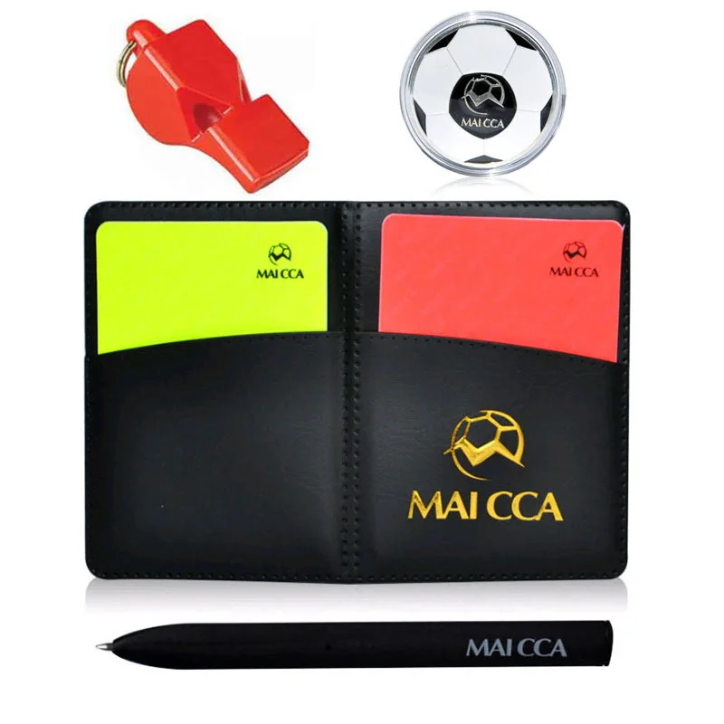 Football Referee Card Case with Pen Red Yellow Card Whistle Sport Soccer Referee Wallet Notebook Sets Professional Equipment