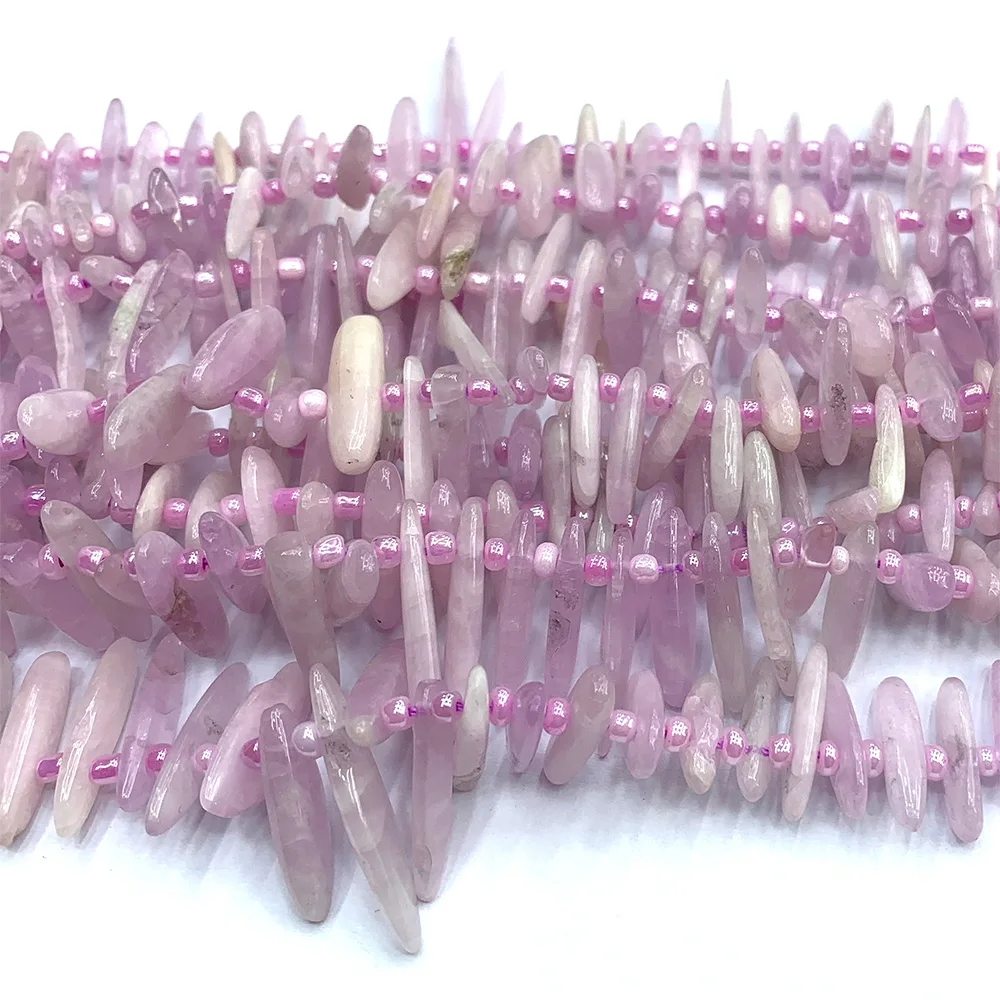 Veemake Kunzite Slabs Slices Stick Teeth Drill Side Comb Beads For Jewelry DIY Making Natural Necklace Bracelets Earrings 07292