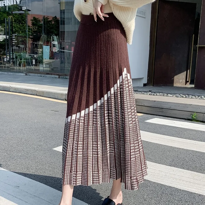 

ZAWFL 2023 Autumn & Winter New Women High Waist All-match Woolen Pleated Skirt Casual Fashion Women A-line Long Skirt