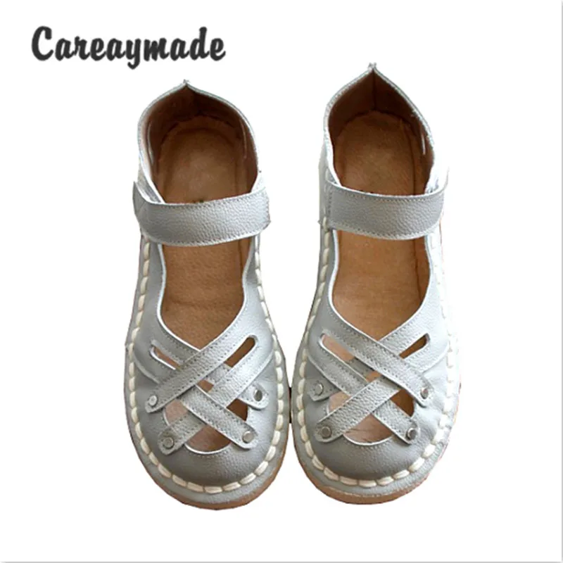 Careaymade nowy sandały z prawdziwej skóry, czyste ręcznie robione białe buty, w sztuka retro styl mori girl mieszkania buty, modne buty dla lalki.