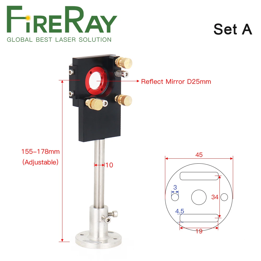 FireRay Co2 Laser Head First Mirror Mount Dia.25mm Reflective Mirror 25x3mm Integrative Mount for Co2 Laser Cutting Machine