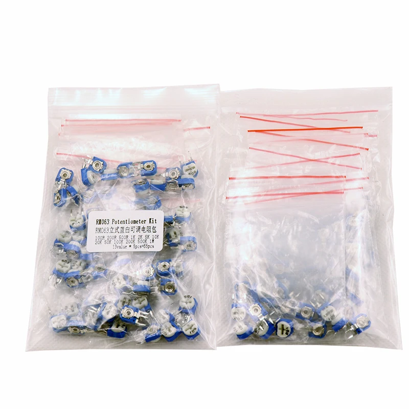 Imagem -06 - Jogo Rm063 Ajustável do Resistor Vertical Azul e Branco 100 Ohm 1m Ohm 13 Tipos x Parts = 65 Parts 65 Pcs