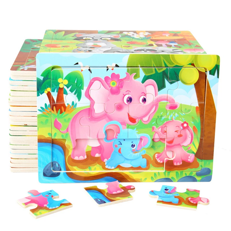 Montessori Wooden Toys for Children Cartoon Animal Jigsaw 3D Puzzle Board Game Educational Toys For Children Gifts