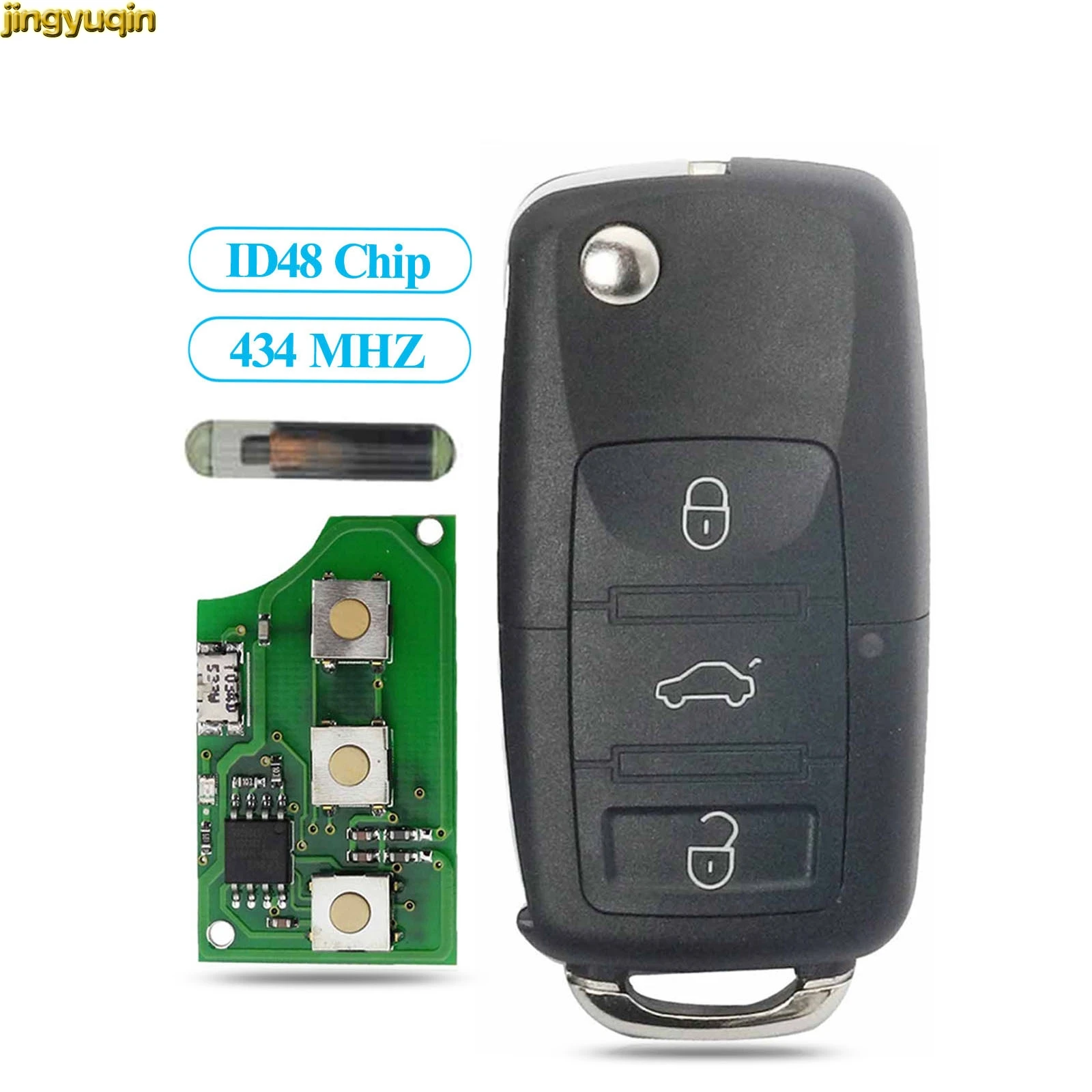 Jingyuqin 3 Button Flip Remote Car Key 1J0959753DA/AH/T 1K0959753G/N 315/434MHZ ID48 For VW PASSAT Polo Golf Beetle Skoda Seat