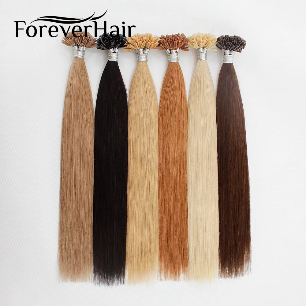 FOREVER HAIR 0.8g/s Nail U Tip Remy Pre Bonded Human Hair Extension Silky Straight Professional Salon Fusion Colorful Hair Style