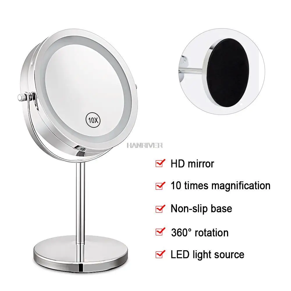 10x Magnifying Desktop Makeup Mirror with LED Light 360 Rotation Double Side 7inch LED Lighted up Comestic Mirror