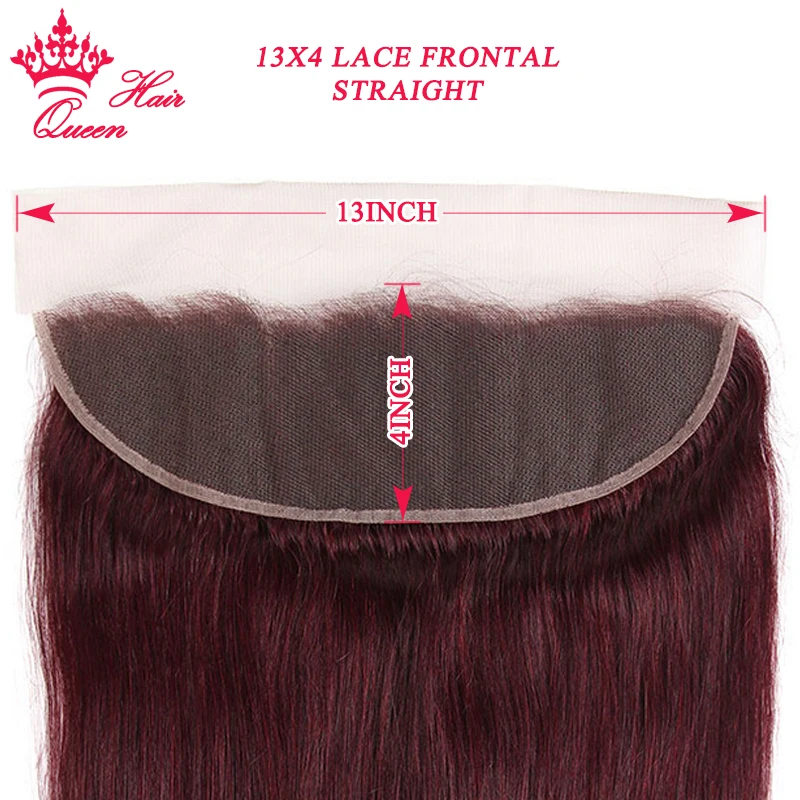 Queen Hair Products Brazilian Human Straight Hair Wine Red 99J Color Burgundy Human Hair 13x4 Ear To Ear Lace Frontal Closure