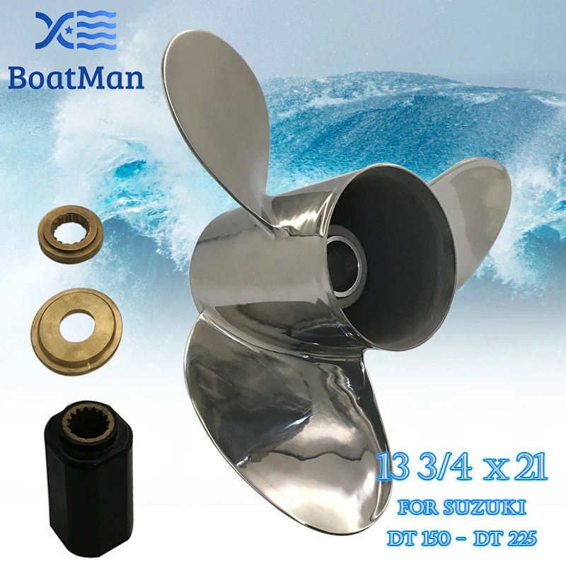 Outboard Propeller 13 3/4X21 For Suzuki Engine 150-225 HP Stainless Steel 15 Tooth splines Outlet Boat Parts SS13-3400-021