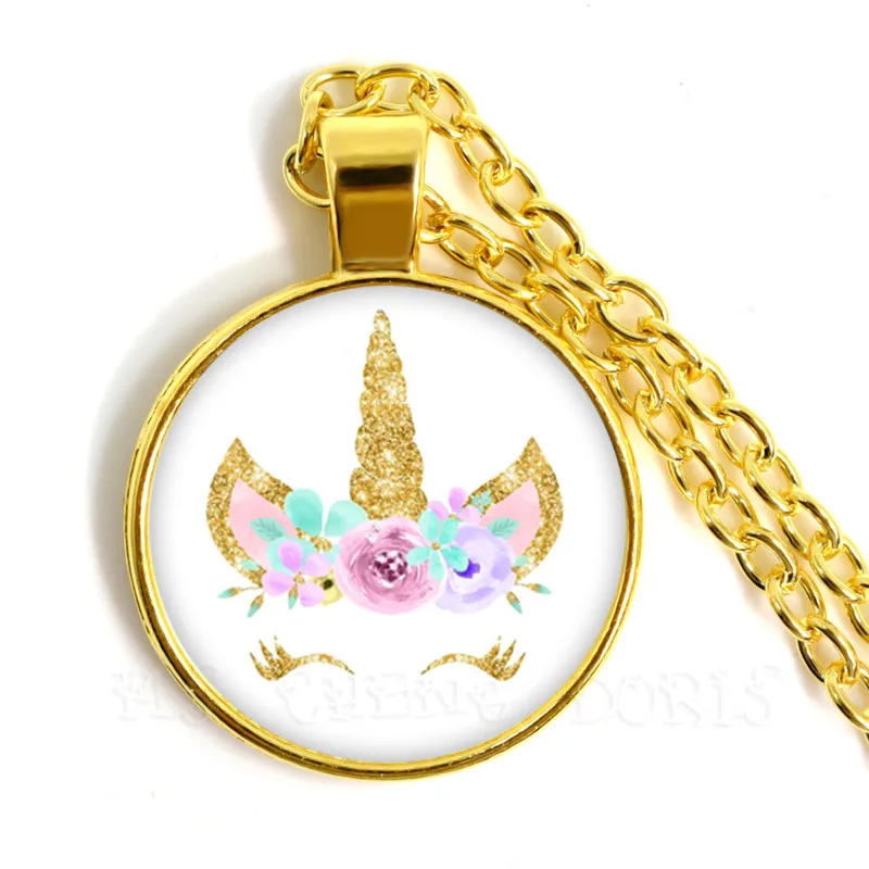 Unicorn Horse 25mm Glass Dome Cabochon Pendant Necklace For Women Men Girl Jewelry Party Birthday Gift For Sweater Chain