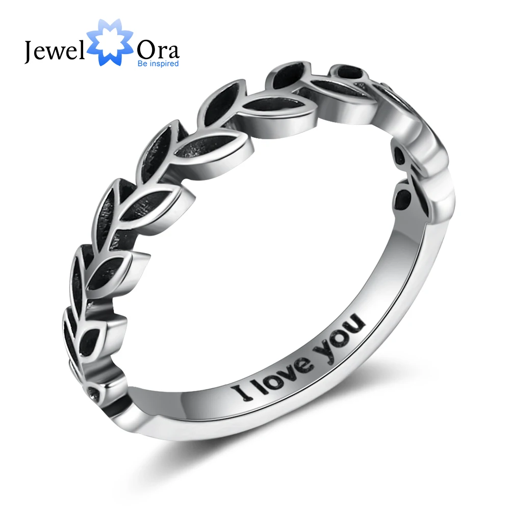 JewelOra Vintage Style Customized Inside Engraved Rings for Women Personalized Stainless Steel Female Leaf Ring Custom Gifts