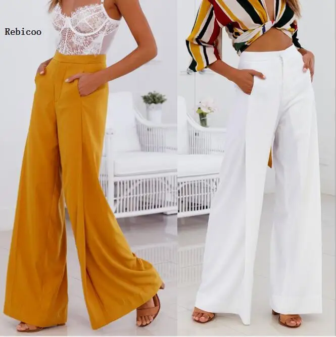 

Sexy Big Flare Pants Women Wide Leg Long Pant Autumn Office Lady Elegant High Waist Sweet Full Trousers Loose Formal Bottoms