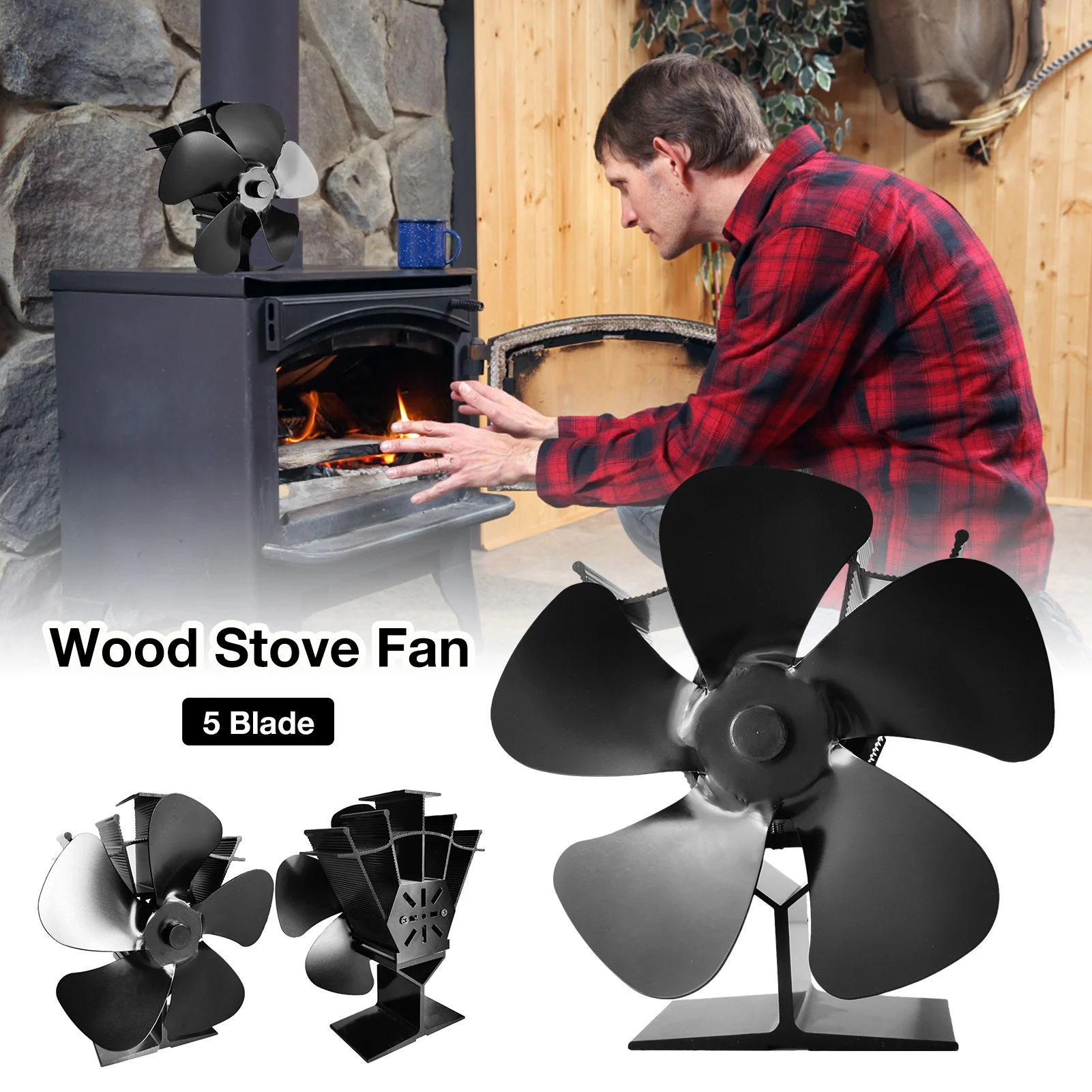 

5 Blades Fireplace Fan Wood Stove Fan Quiet Heat Powered Eco Fan For Log Burner Home Fireplace Fan Pellet Stoves Heating Fan