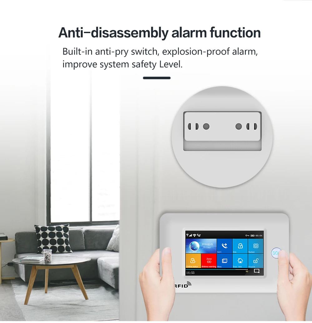 PGST Wifi GSM Alarm System 433MHz All Touch Screen Wireless Burglar Home Security App Control With RFID Remote Control