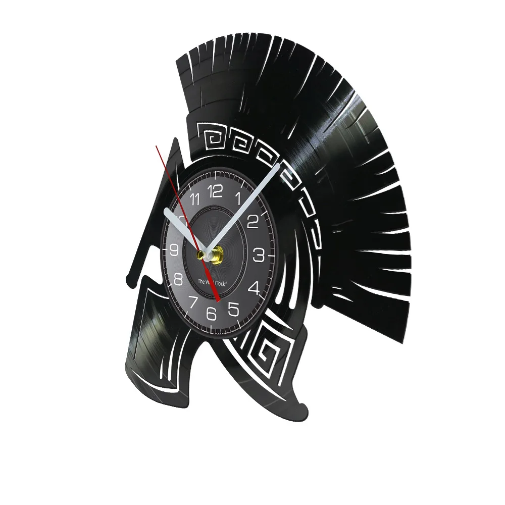 Medieval Gladiator Warrior Vinyl Record Wall Clock Ancient Maximus Viking Helmet Knight Greek Roman Spartans Vintage Wall Watch