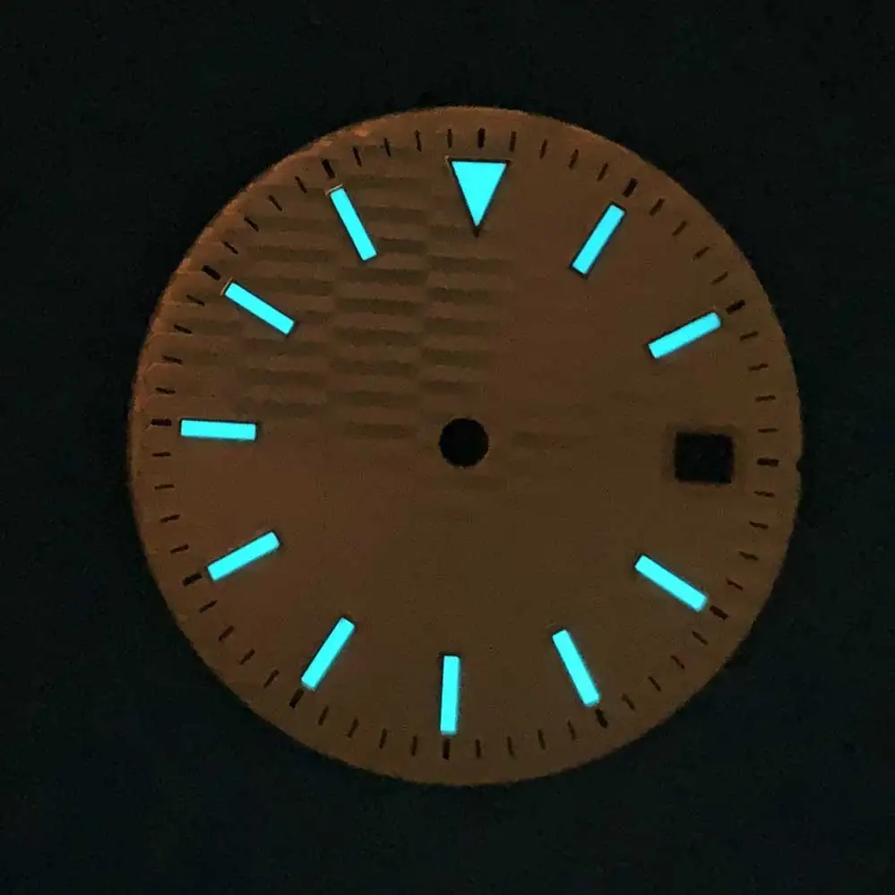 Esfera de reloj de 28,5mm con luz azul y verde, adecuada para movimiento NH35