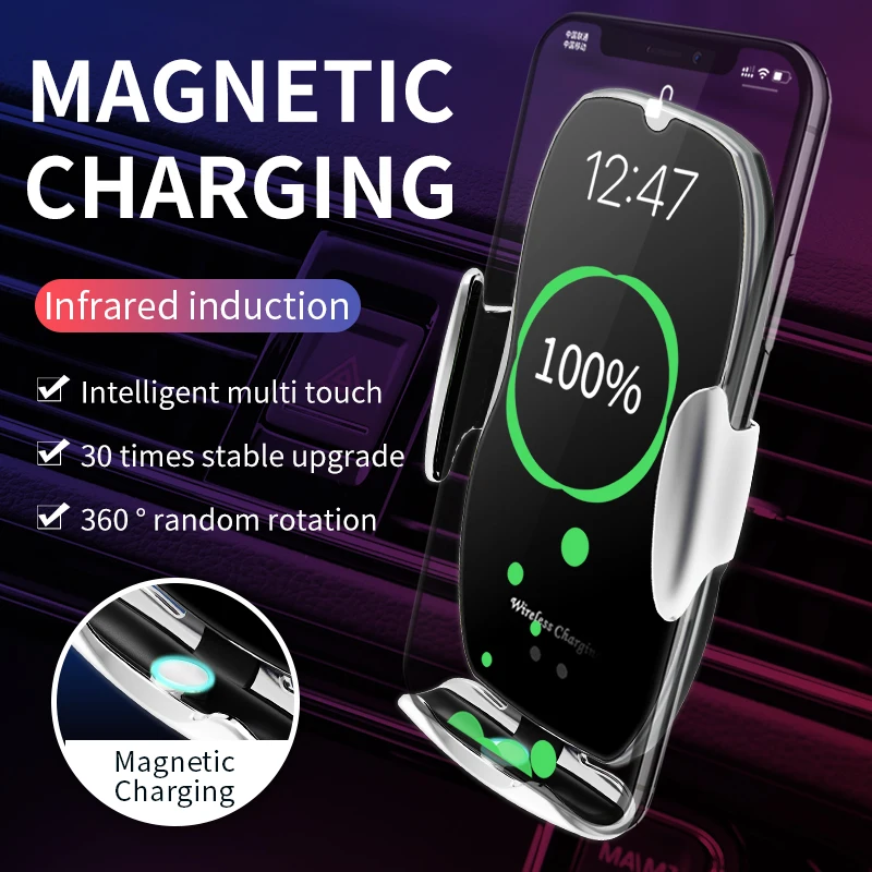 Automatic Clamping 15W Fast Car Wireless Charger for Samsung S20 S10 iPhone 11 Pro XS XR X 8 Infrared Sensor Phone Holder Mount