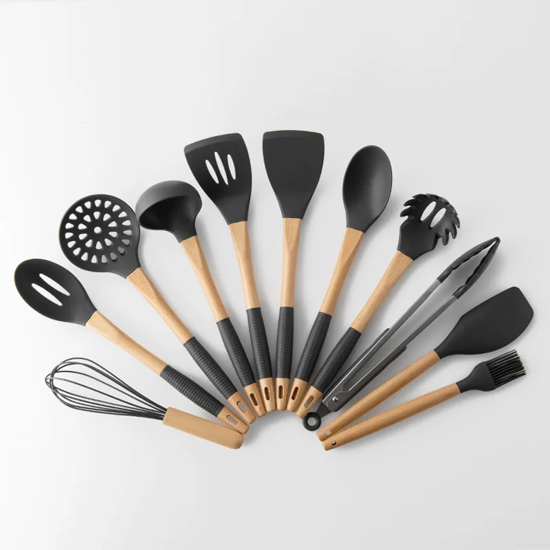 11PCS Silicone Anti-skid Handle High Temperature Non-stick Silicone Kitchen Utensils Set