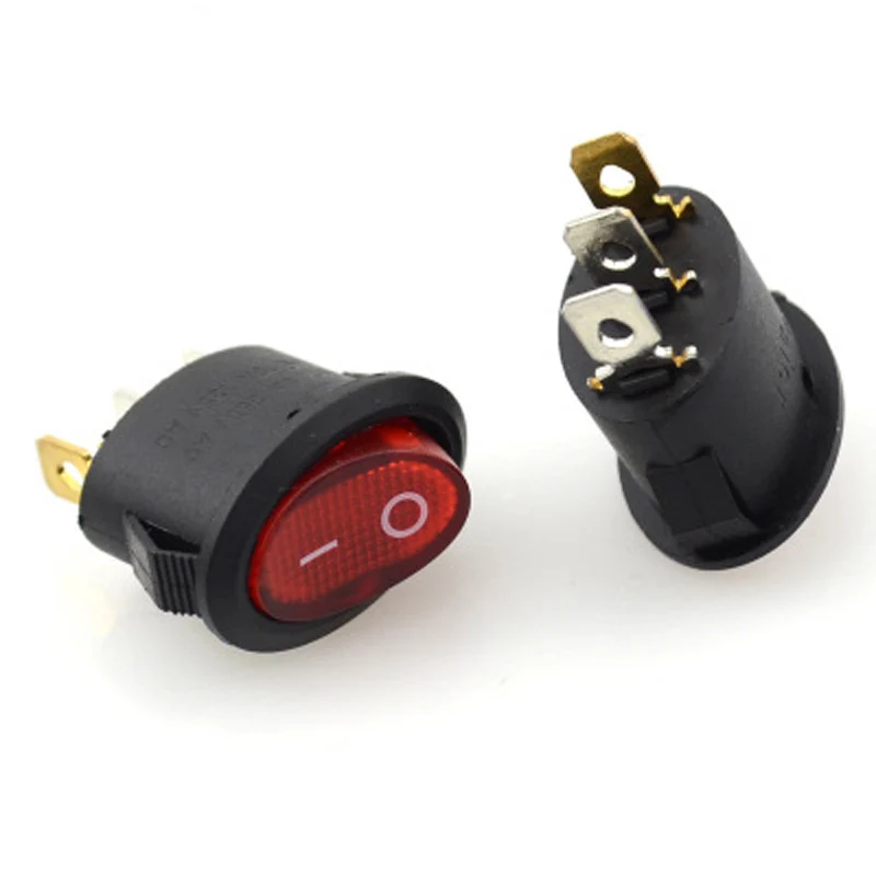 2pcs Black Oval Round 3pin On Off Rocker Switch With Red Light KCD1 Electrical Contact Switch Push Button Switch 10A 250V 125V