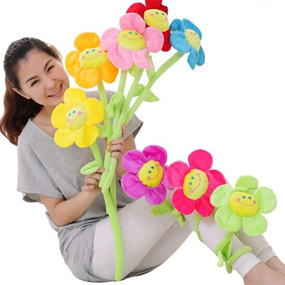 16PCS Plush Flowers Smiley Face, 40cm Long Bendable Stems 8 Assorted Colors Happy Smiles Sunflowers Gift for Boys and grils