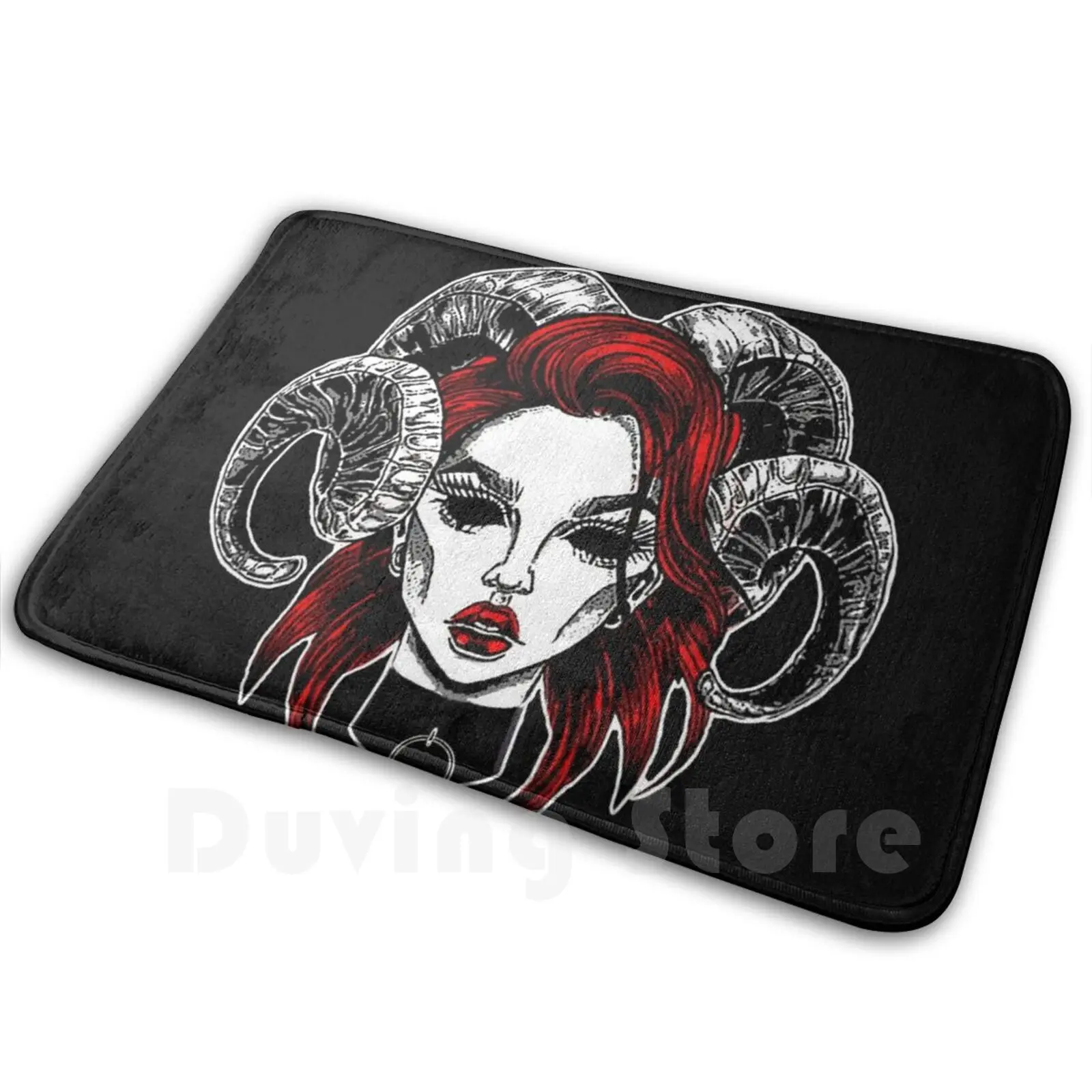 Succubus Carpet Mat Rug Cushion Soft Succubus Girls Red Hair Gothic Punk Punk Fashion Goth Red Black Pretty Cute