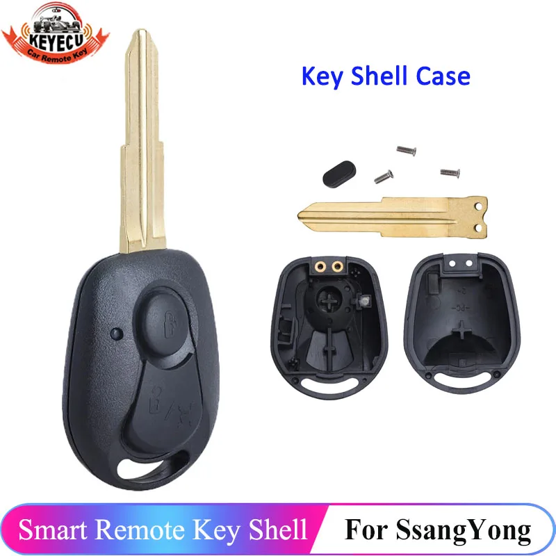 

KEYECU 2 Buttons Remote Shell For Ssangyong Actyon Kyron Rexton Uncut Blade Key Fob Cover Case Replacement Key Case