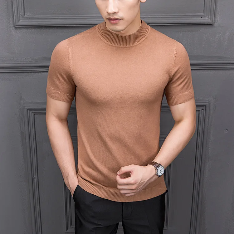 MRMT 2024 Brand New Men's Sweaters Pure Color Semi-high Collar Men Sweater Knitting for Male Half-sleeved Man Sweater Tops