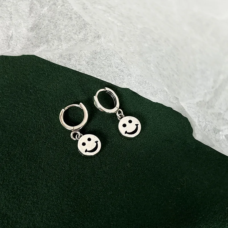 New Fashion 100% 925 Sterling Silver Originality Of Retro Personality Smiling Face Drop Earrings Jewelry Women Gift Anti Allergy