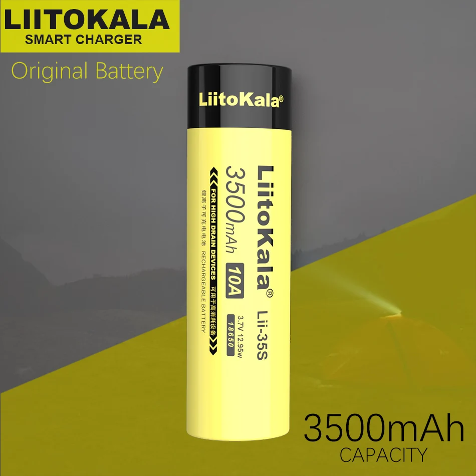 10PCS / lot. LiitoKala Lii-35S New 18650 3.7V Li-ion 3500mAh Lithium Battery For High Drain Devices.