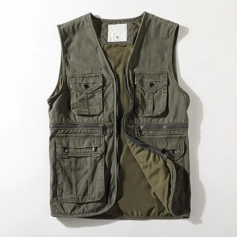 

Photographer Outerwear Reporter travel Vest Pure Cotton men Cargo sleeveless Jacket Multi Pockets Tactical clothing for male