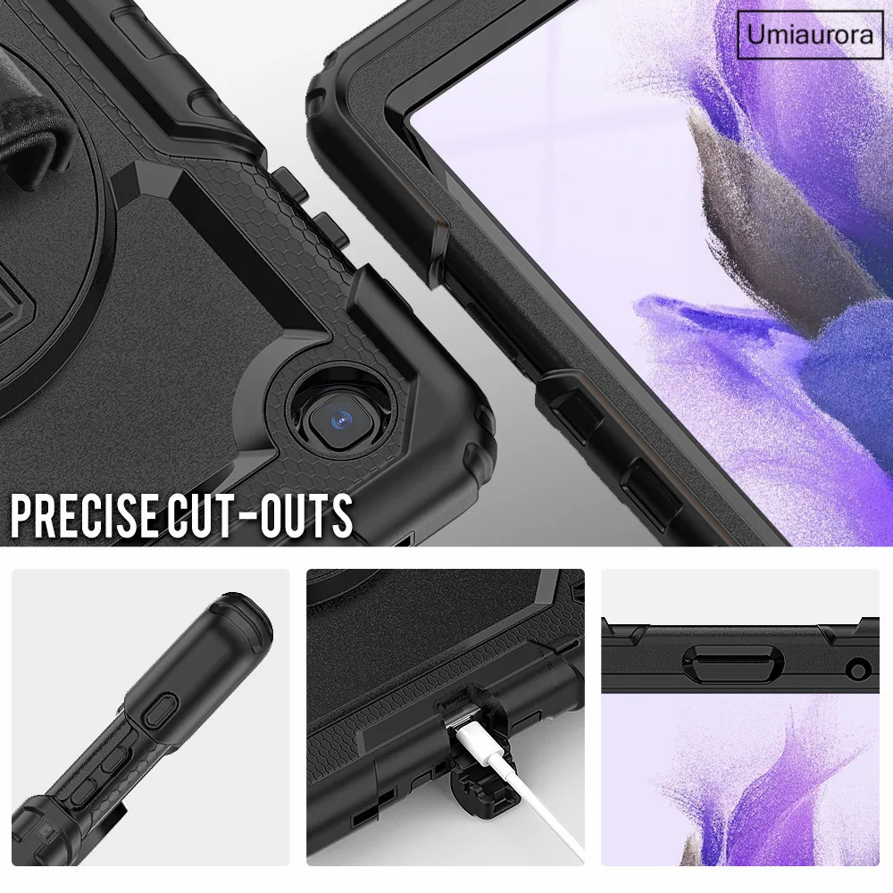 Funda a prueba de golpes con correa de mano y rotación de 360 grados para Samsung Galaxy Tab S7 FE Plus, 12,4, SM-T975, A7, S6 Lite, 10,4, SM-T505