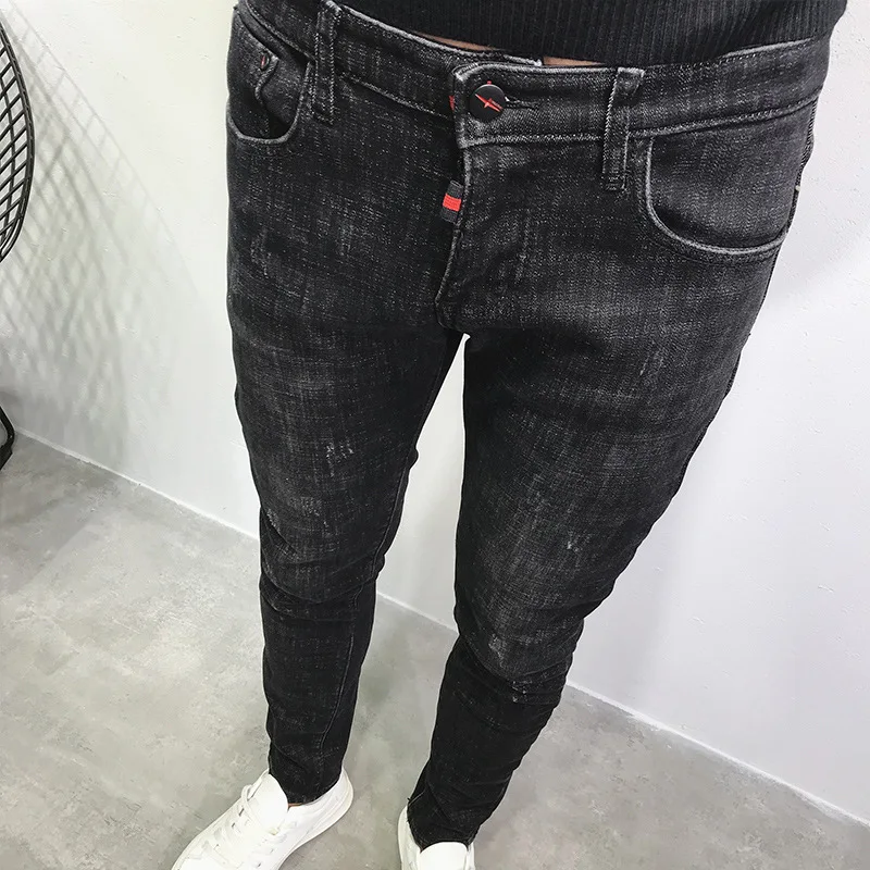 Autumn winter 2021 new Denim jeans men\'s Korean slim black retro feet pants brand all-match men\'s long teenager harem pants