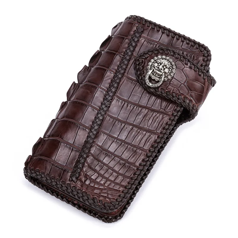 Handmade Knitting Men Card Holder Real Alligator Wallets Black Purses Clutch Vegetable Tanned Leather Bag