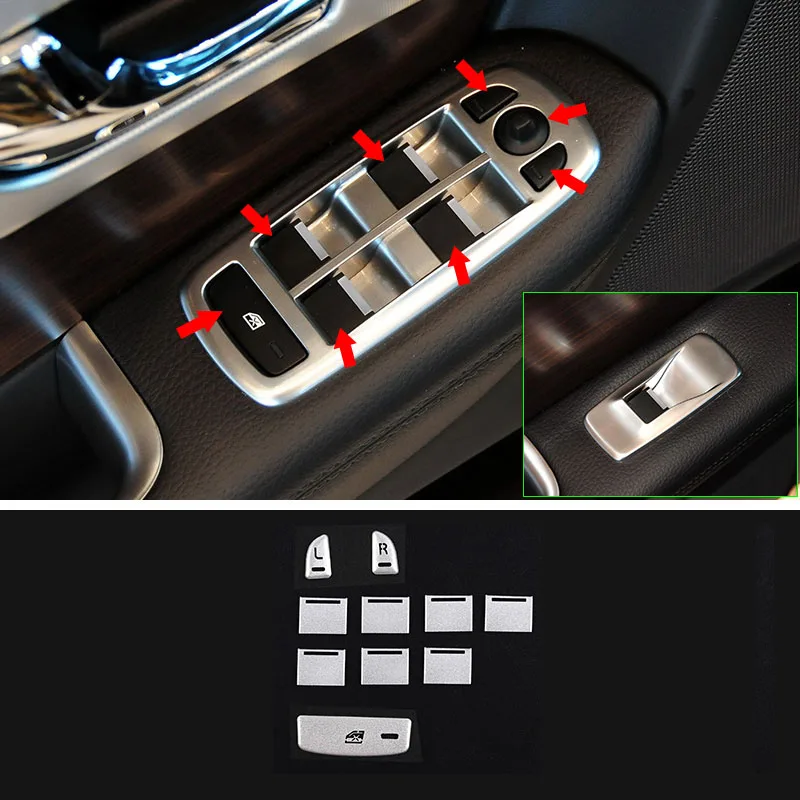 

For Jaguar XF 2012-2015 Matte Zinc Alloy Car Windows Control Buttons Overlay Stickers Trim 10pcs