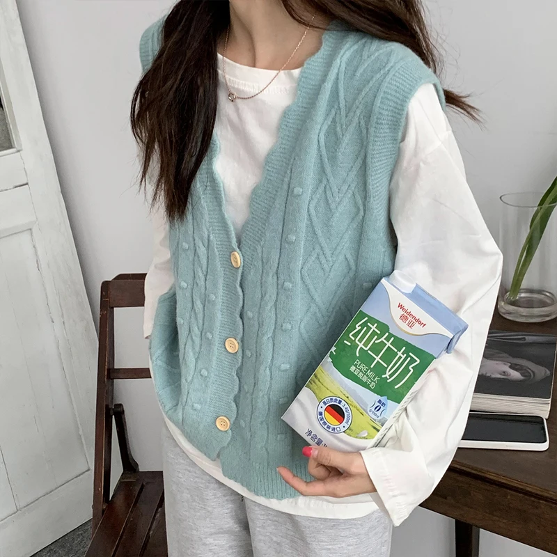 Sweater Vests Women New Wave Sweet V-neck Gentle Females All-match Korean Style Streetwear Fashion Outwear Kawaii Solid Sweaters