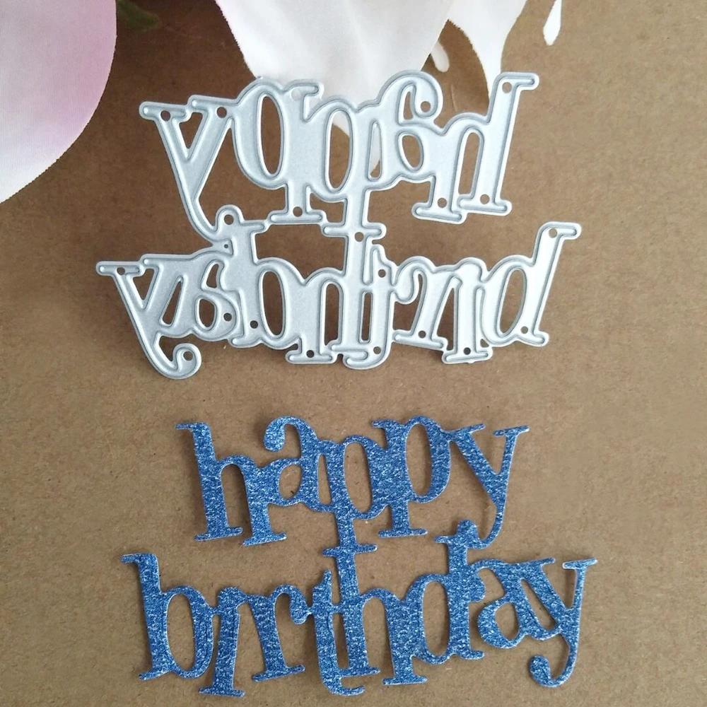 

Happy birthday English art font new cutting mold scrapbook mold metal embossing business card printing die DIY