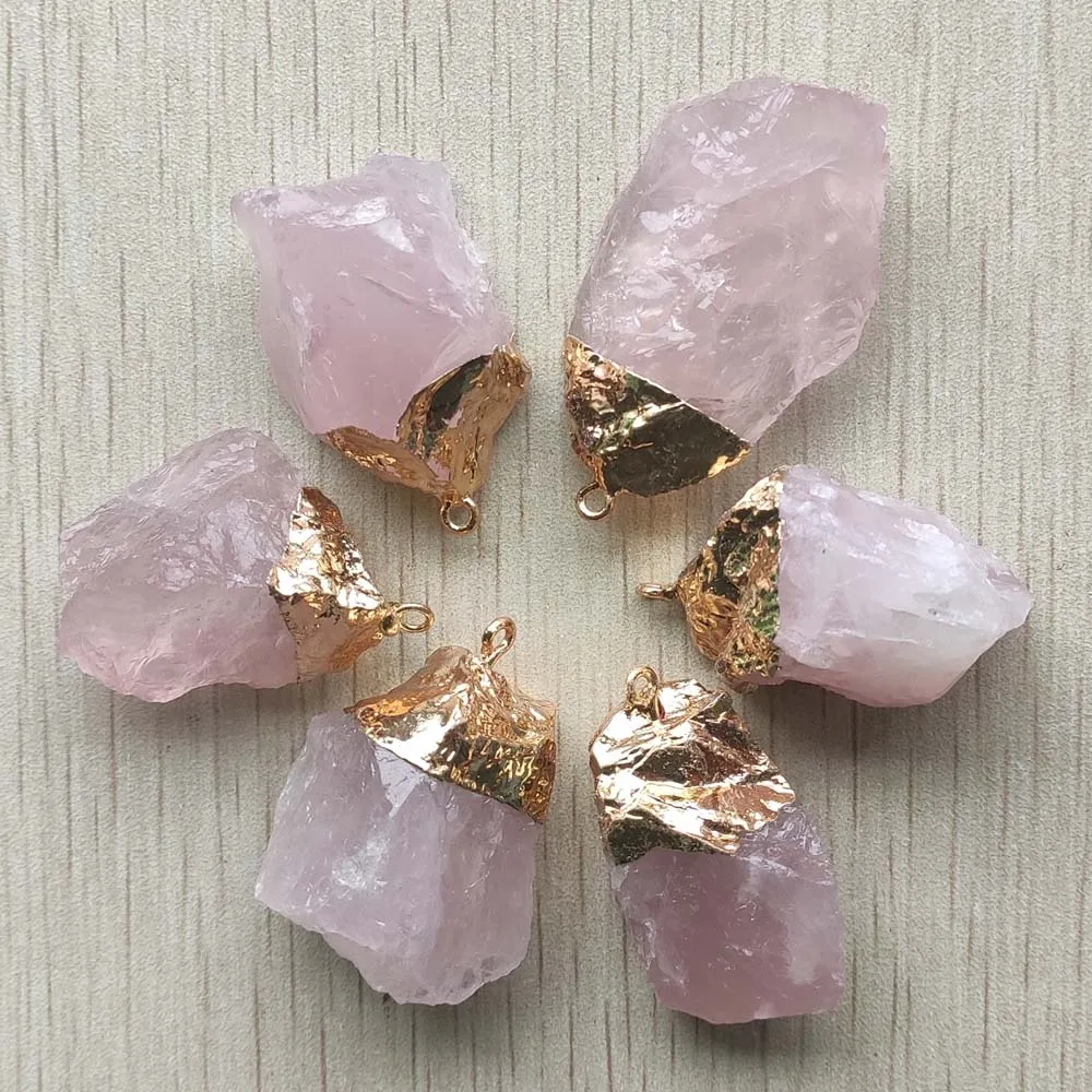 Fashion good quality natural quartz stone pink Irregular shape pendants for jewelry making 6pcs/lot Wholesale free shipping