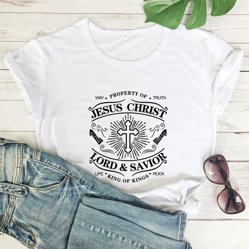 Jesus Christ Lord & Savior T-shirt Religious Women Short Sleeve Christian Bible Tee Shirt Top