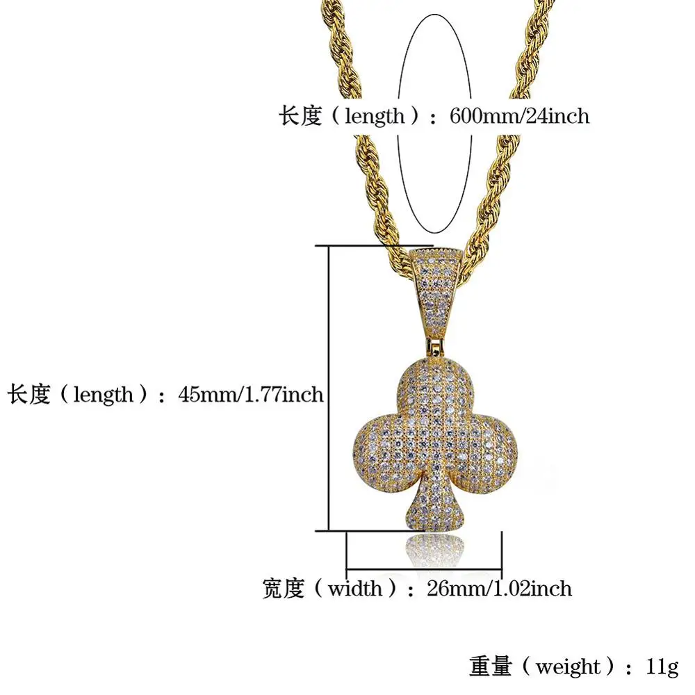 Micro Paved AAA+ Cubic Zirconia Bling Iced Out Heart Lovers Poker Lucky Pendants Necklace for Men Boys Hip Hop Rapper Jewelry