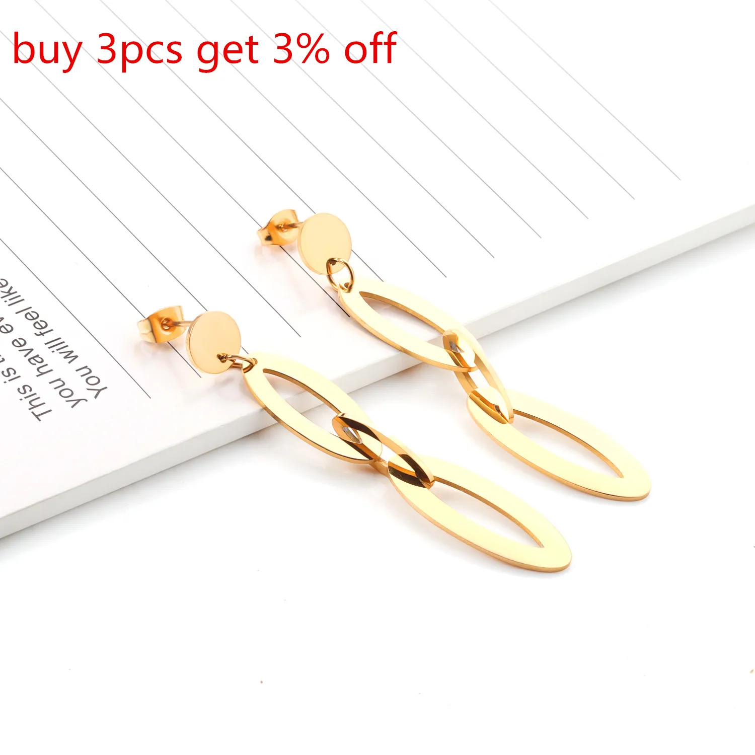 LUXUSTEEL aretes Stainless Steel Geometry Drop Earrings Women Statement Jewelry Golden Color Push Back Jewelry Party