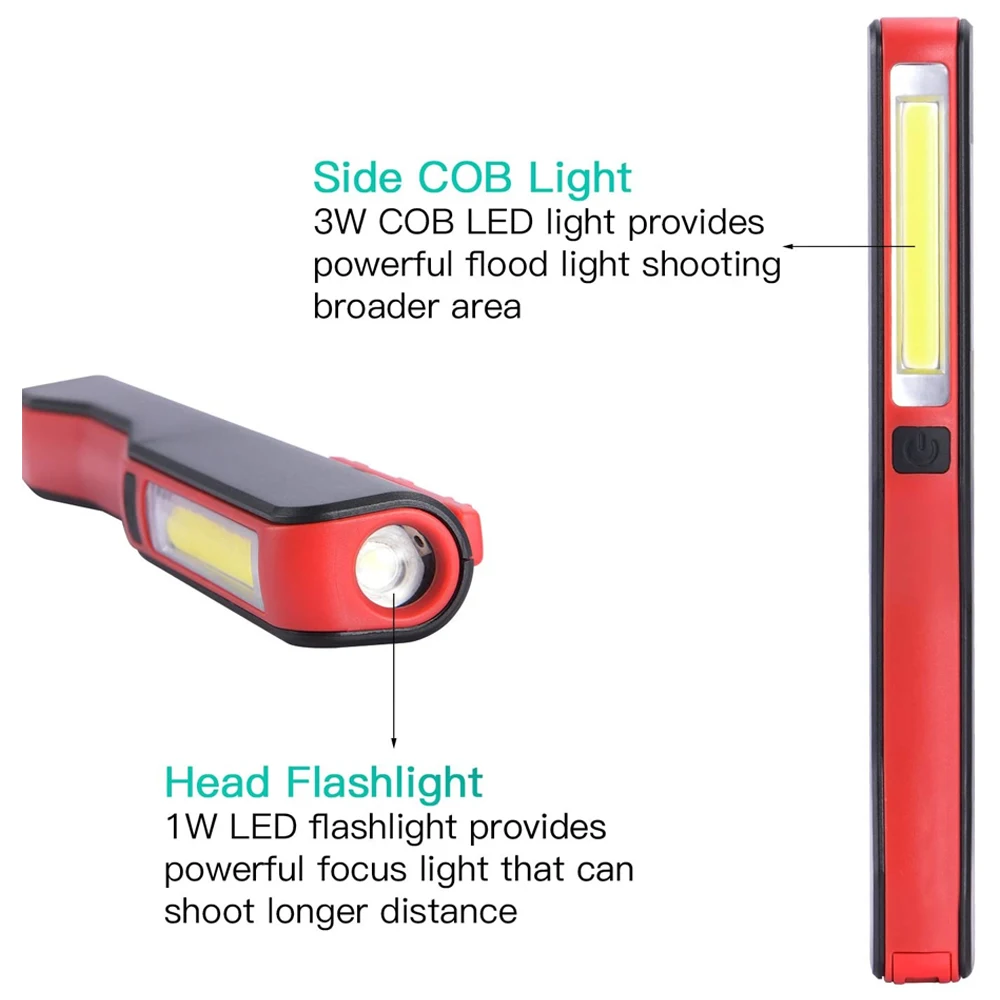 COB LED Work Light USB Rechargeable Flashlight Mechanic Inspection Lamp Portable Hand Pocket Pen Floodlight Magnet Clip Camping