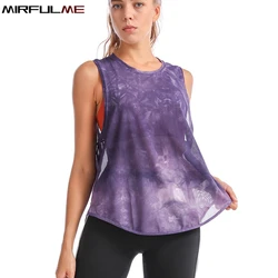 Women Sport Vest Loose Thin Mesh Yoga Shirt Running Fitness Sleeveless T-shirt Quick Dry Forked Tank Tops Gym Workout Tee Blouse