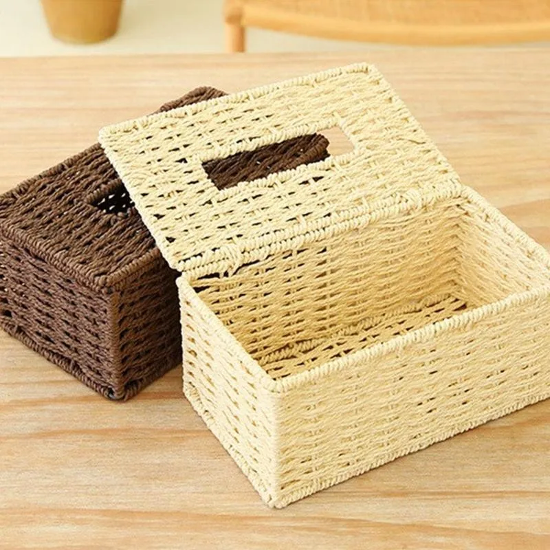 Rattan Tissue Box Vintage Napkin Holder Case Toilet Tissue Box Storage Container Cover For Home Living Room Desk Decoration