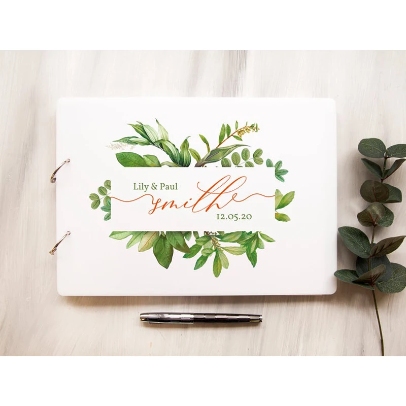 

Personalized Guest Book Greenery Wedding Guest Book Wood Wedding GuestBook Calligraphy Wedding Instant Photo Album