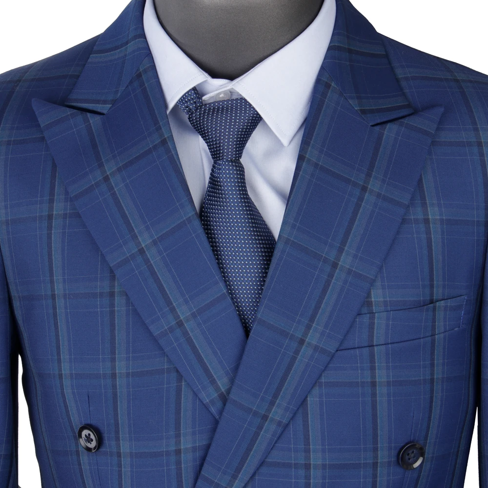 2021 Luxury Fashion Blue Plaid Suits Custom Made Smart Casual Men Suits For Wedding Dress Costume Men Suit Pants Men'S Sets Male