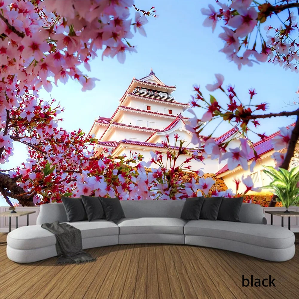 Japan Beautiful Landscape Mountain Fuji Red Pagoda Cherry Blossom Sakura Tapestry Wall Hanging Wall Art Decoration Tapestry