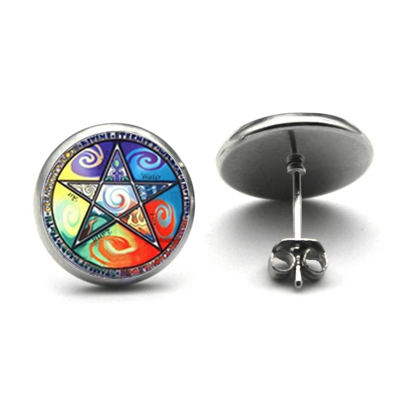 2019 The New Retro Wiccan Ear Nail Magick Wicca Pentagram Ear Studs Occult Stud Earrings Jewelry Glass Cabochon Earrings