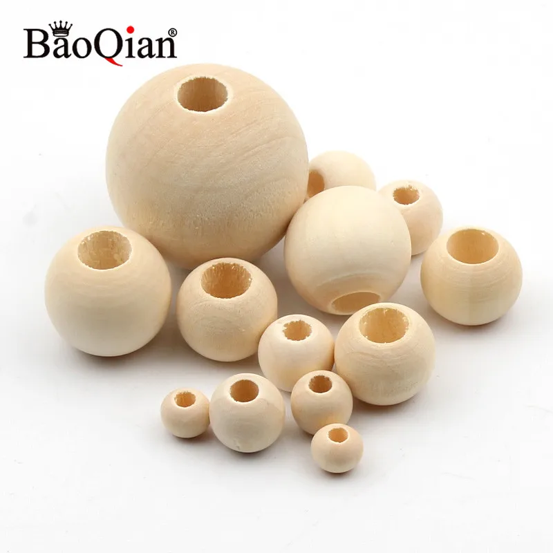 10-40mm Big Hole Natural Wooden Beads Lead-free Wood Round Balls For Jewelry Making Diy Teething Spacer Wood Crafts