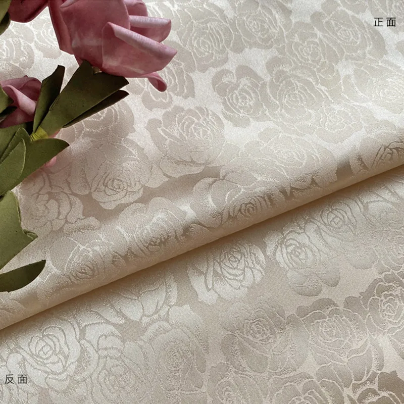 CF996 Damask Silk Satin Brocade Jacquard Fabric, Water Green, Bright Yellow, Light Apricot, Rose, Costume, DIY Home Textile